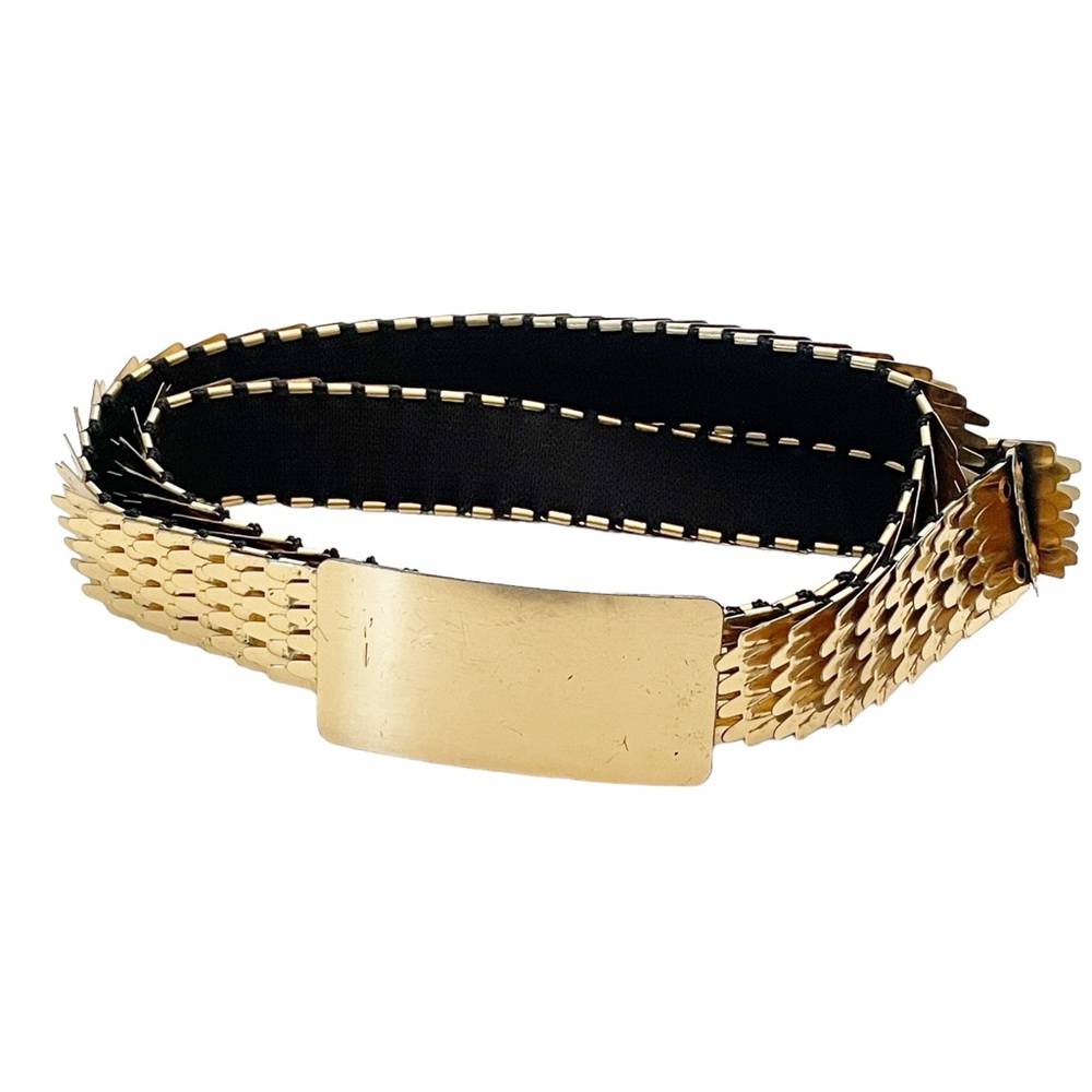 Vintage 1980's Metal Gold Tone Fish Scale Mermaid Detail Elastic Fashion Belt